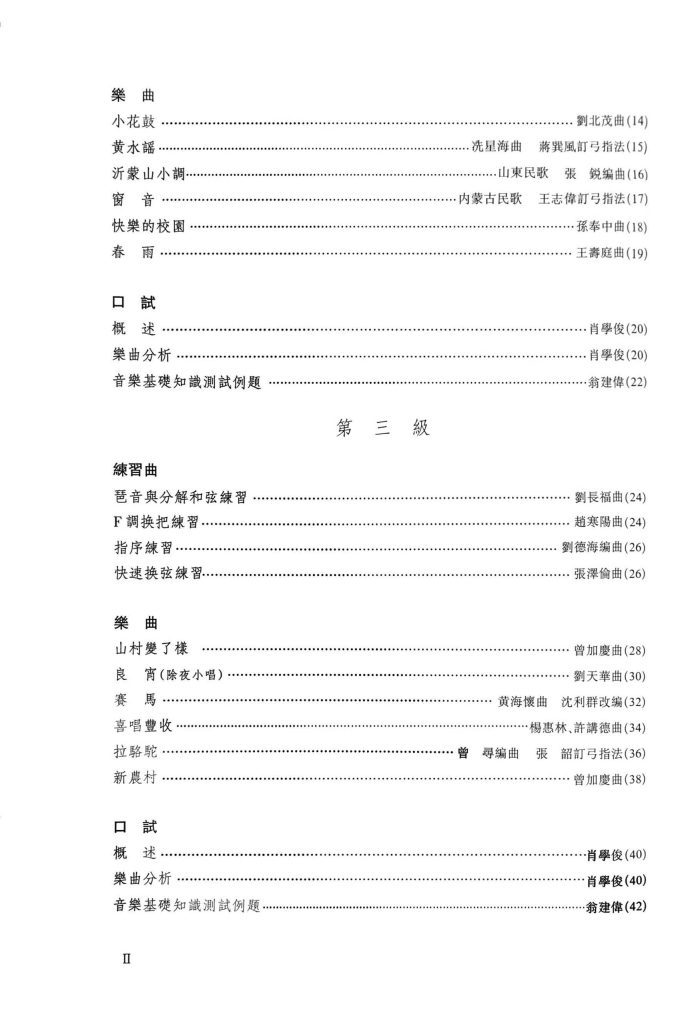 Erhu Grading Examination Book by CCOM – NAFA (Beginner Grade 1-6) Content Page 2