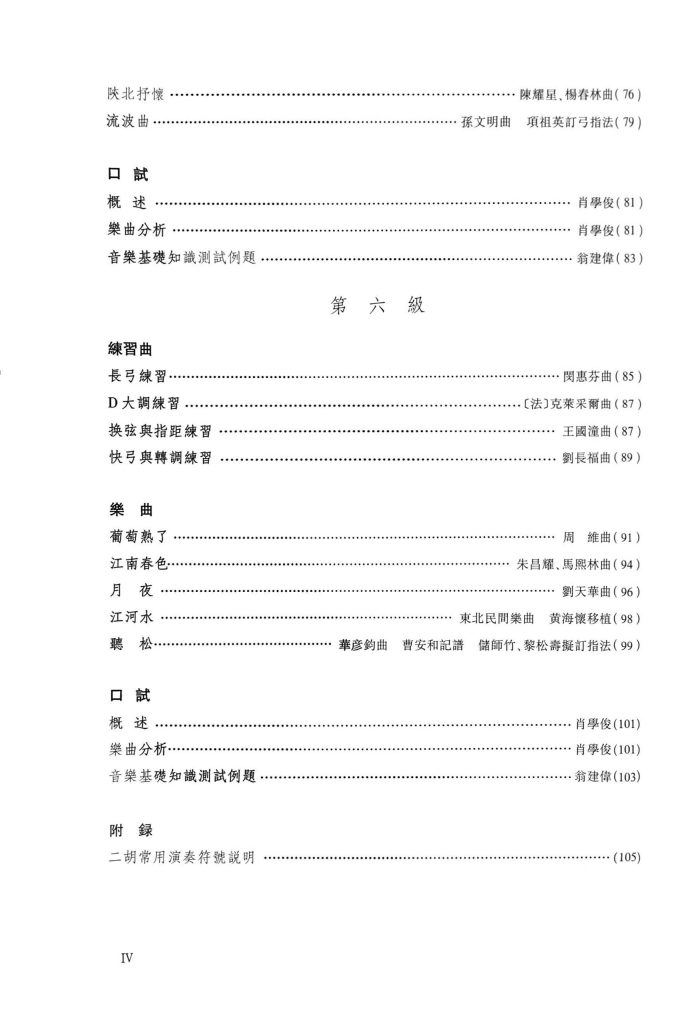 Erhu Grading Examination Book by CCOM – NAFA (Beginner Grade 1-6) Content Page 4