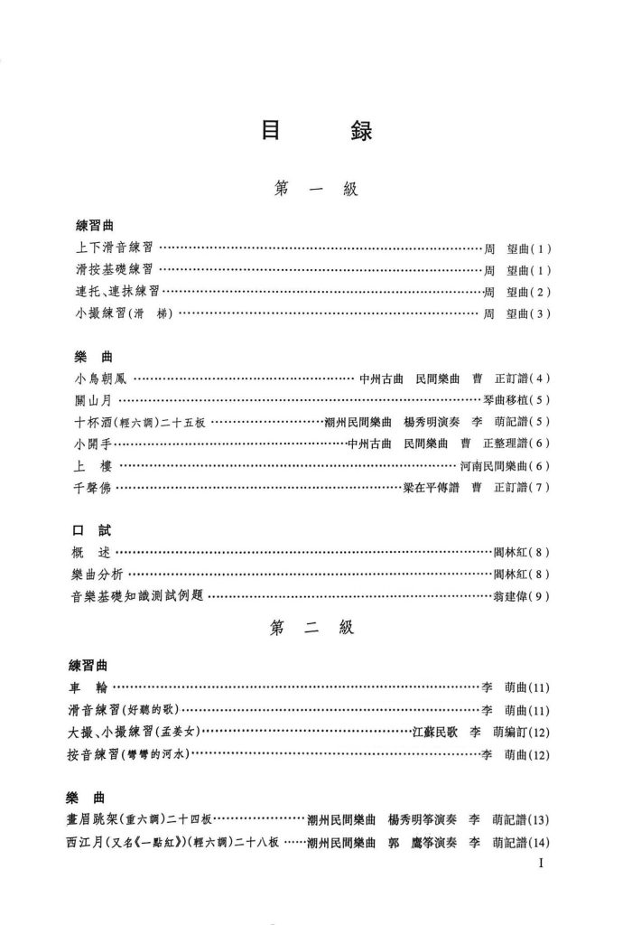 Guzheng Grading Examination Book by CCOM – NAFA (Beginner Grade 1-6) Content Page 1