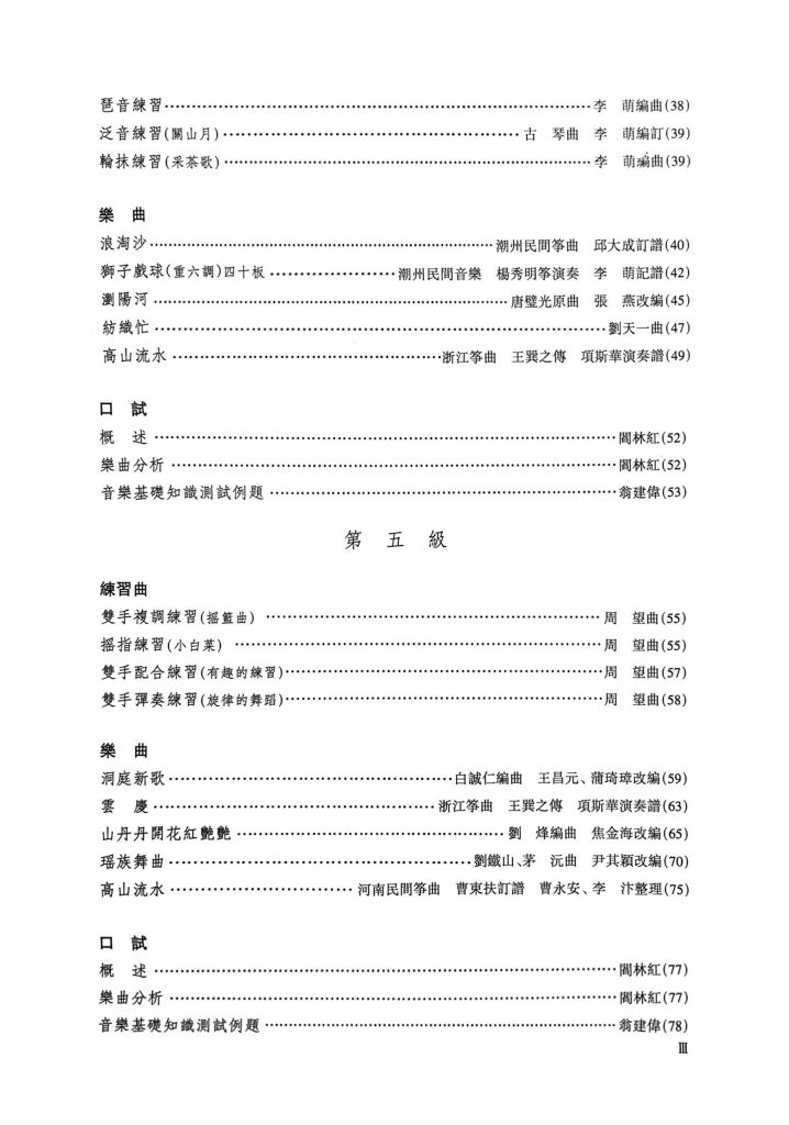 Guzheng Grading Examination Book by CCOM – NAFA (Beginner Grade 1-6) Content Page 3