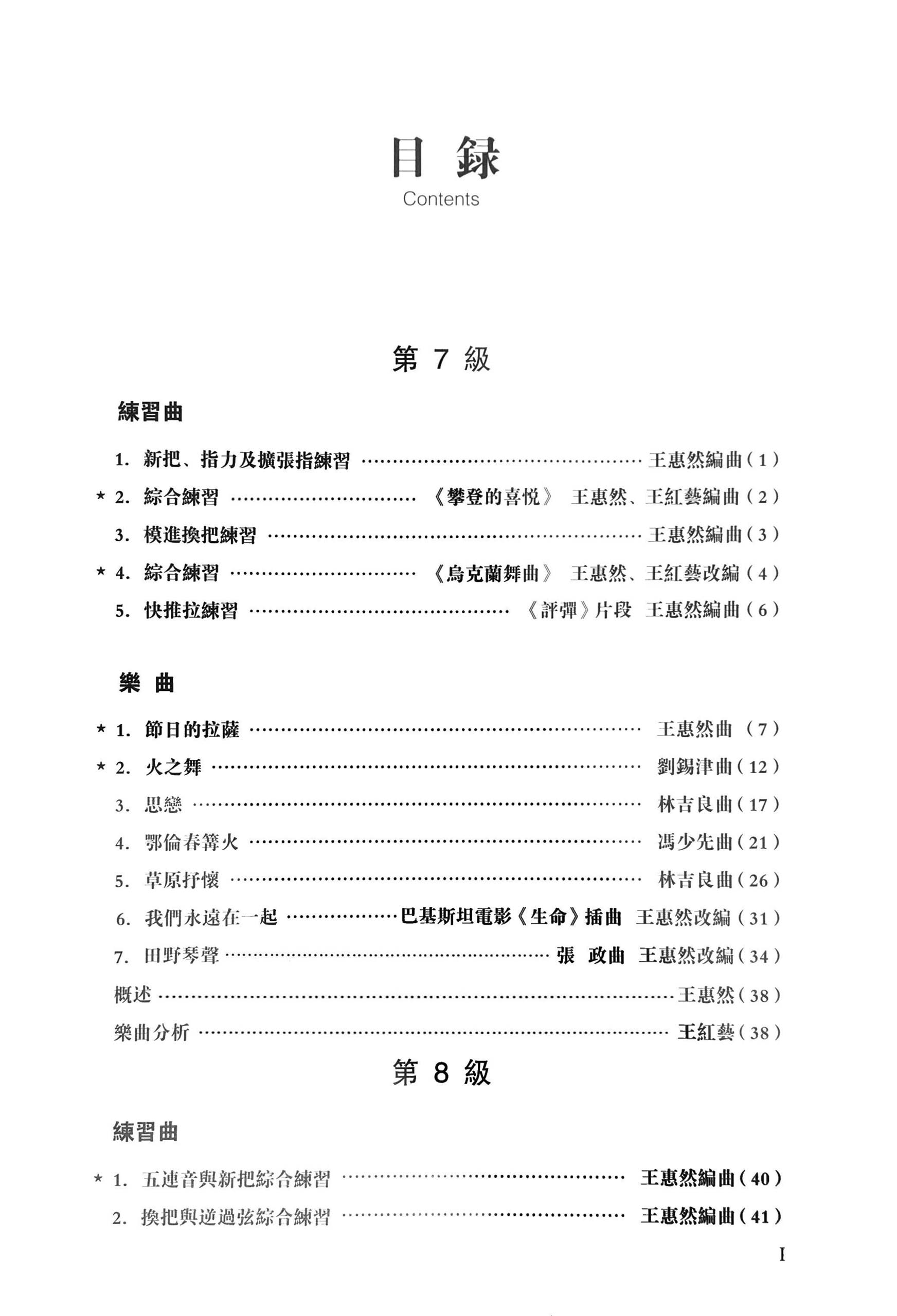 Liuqin Grading Examination Book by CCOM – NAFA (Beginner Grade 7-9) Content Page 1
