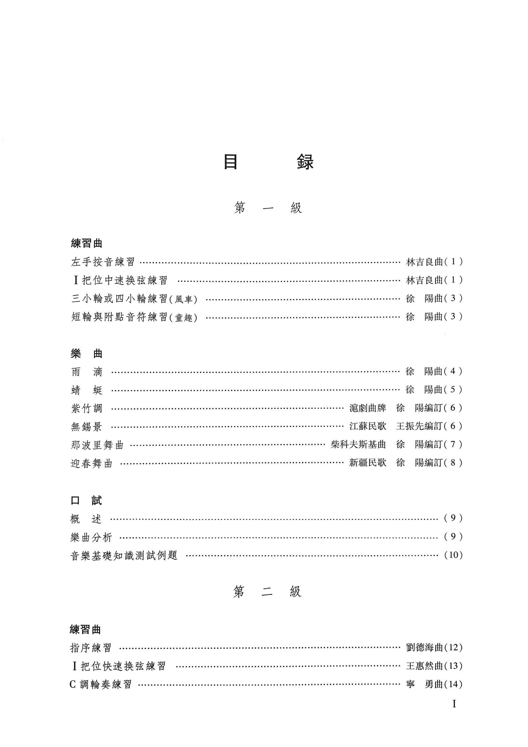 Zhongruan Grading Examination Book by CCOM – NAFA (Beginner Grade 1-6) Content Page 1